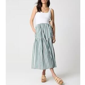 NWT J.Crew Factory Striped Tiered Knit Mixy Dress Green Fern Canyon White XS